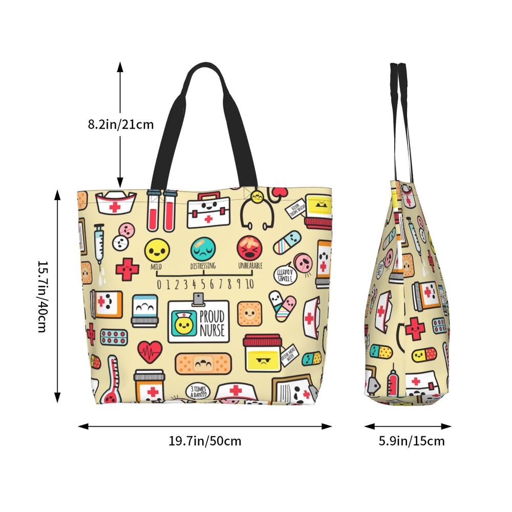 Custom Reusable Funny Nurse Shopping Bag Women Shoulder Canvas Tote Bag Portable Nursing Grocery Shopper Bags