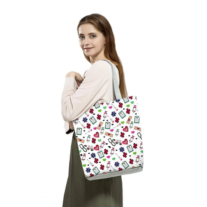 Fashion Tote Customized Cartoon Dentist Nurse Shoulder Bag Eco Reusable Shopping Bag Ladies Handbags for Women Casual Portable - Healthcare Vibes
