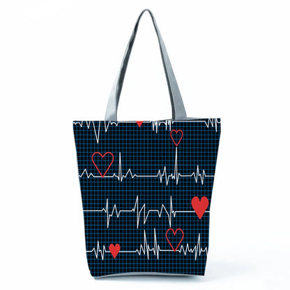 Cartoon Ladies Nurse Print Handbags Foldable High Capacity Women Shoulder Bags Eco Reusable Shopping Bags Travel Beach Tote Bags - Healthcare Vibes