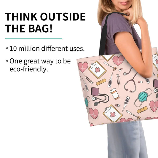 Custom Reusable Funny Nurse Shopping Bag Women Shoulder Canvas Tote Bag Portable Nursing Grocery Shopper Bags