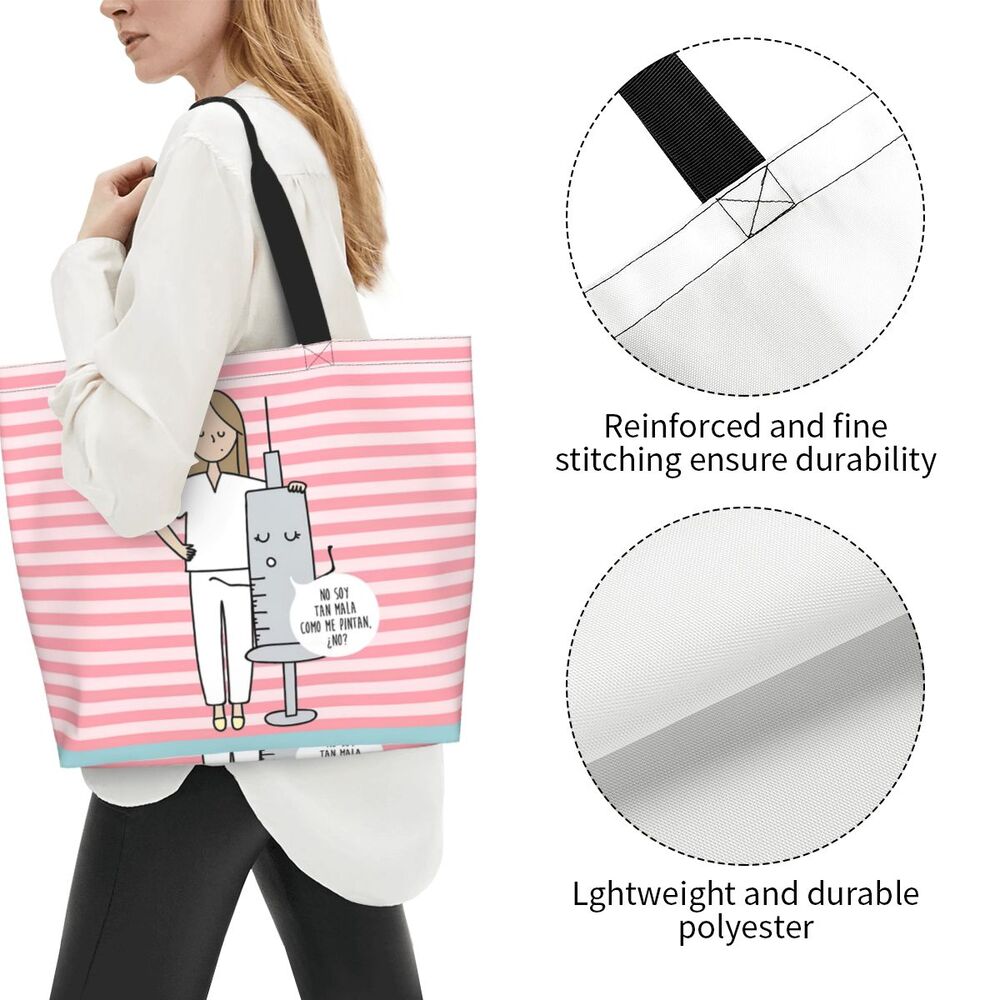 Custom Reusable Funny Nurse Shopping Bag Women Shoulder Canvas Tote Bag Portable Nursing Grocery Shopper Bags