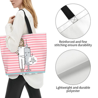 Custom Reusable Funny Nurse Shopping Bag Women Shoulder Canvas Tote Bag Portable Nursing Grocery Shopper Bags