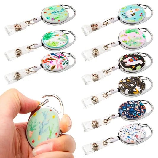 Retractable Badge Holder Multiple Colors ID Badge Holder Oval Badge Reel Clip Identity Tag Credit Card Cover Office Supplies