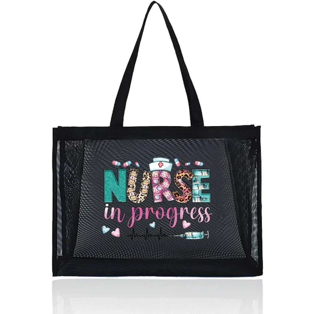 Tote Bags Women Wallets Travel Storage Bags Large Capacity Handbag Transparent Organizer Grid Package Nurse Printing Series - Healthcare Vibes