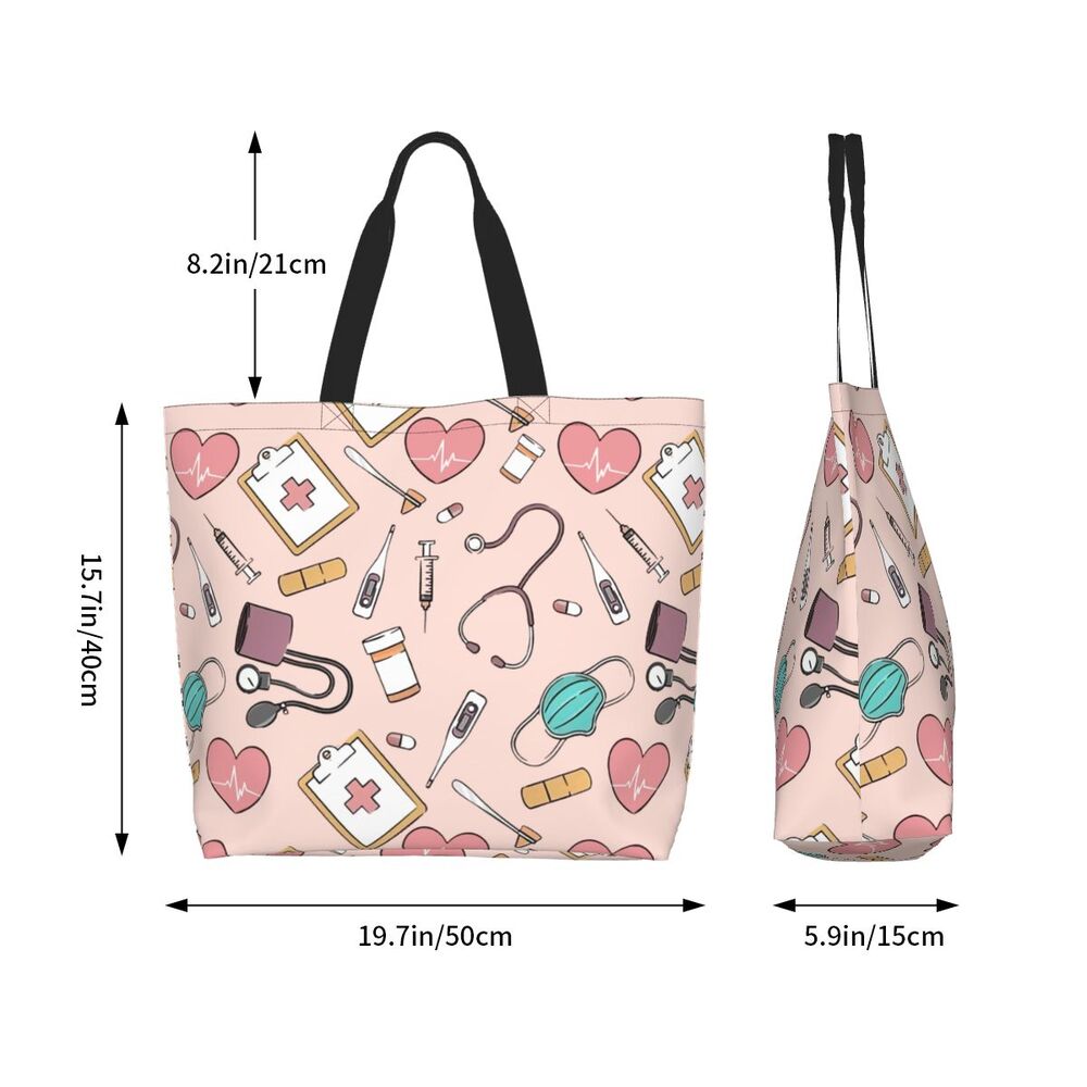 Custom Reusable Funny Nurse Shopping Bag Women Shoulder Canvas Tote Bag Portable Nursing Grocery Shopper Bags