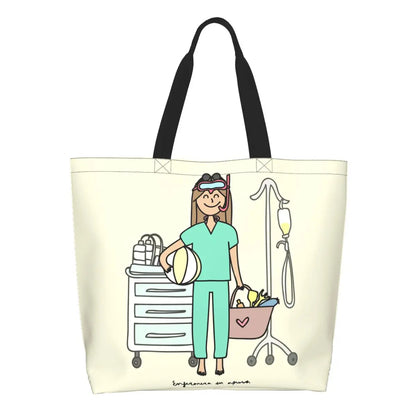 Custom Reusable Funny Nurse Shopping Bag Women Shoulder Canvas Tote Bag Portable Nursing Grocery Shopper Bags 5 50x40x15 cm