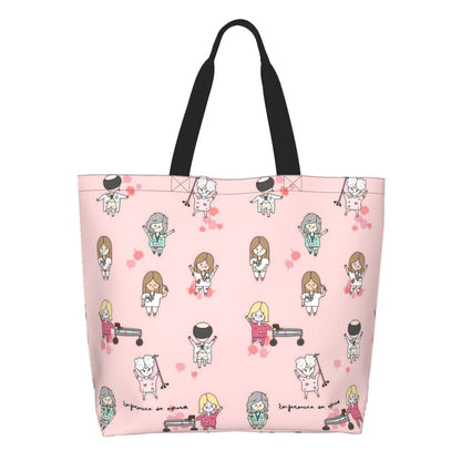 Custom Reusable Funny Nurse Shopping Bag Women Shoulder Canvas Tote Bag Portable Nursing Grocery Shopper Bags