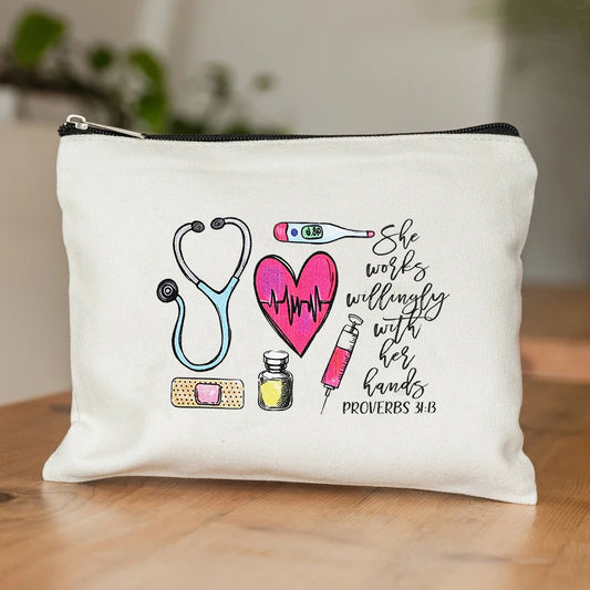 2024 White Minimalist Nurse Makeup Bag Medical Literature Storage Bag Trendy Versatile Travel Essential Wash Bag Birthday Gift