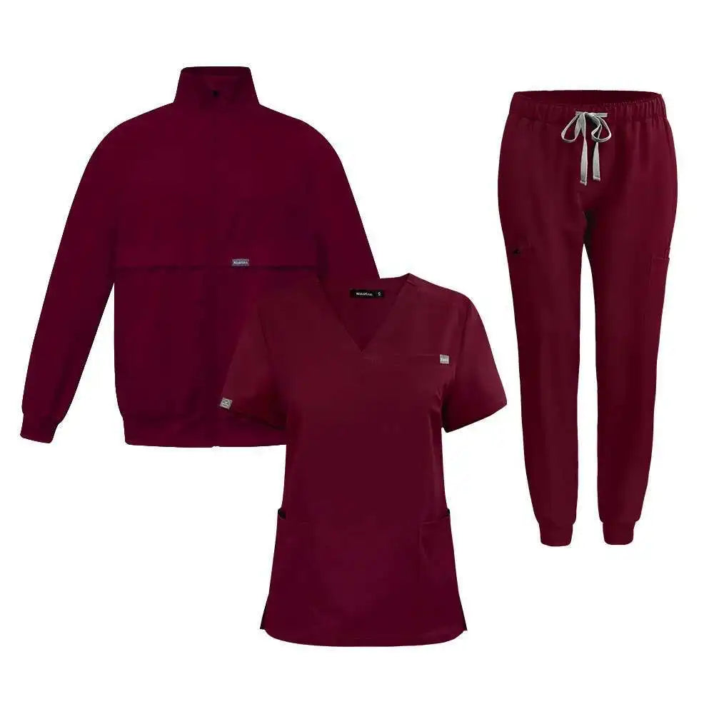 Chic 3-Piece Jogger Scrub Set That Keeps You Comfy and Moving Like a Pro Unisex-burgundy CHINA