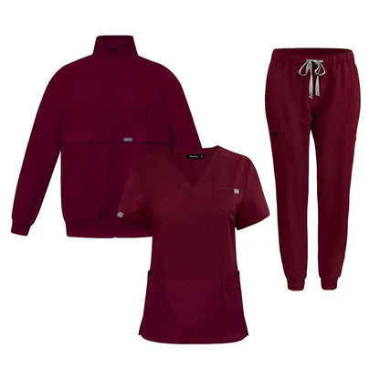 Chic 3-Piece Jogger Scrub Set That Keeps You Comfy and Moving Like a Pro Unisex-burgundy CHINA