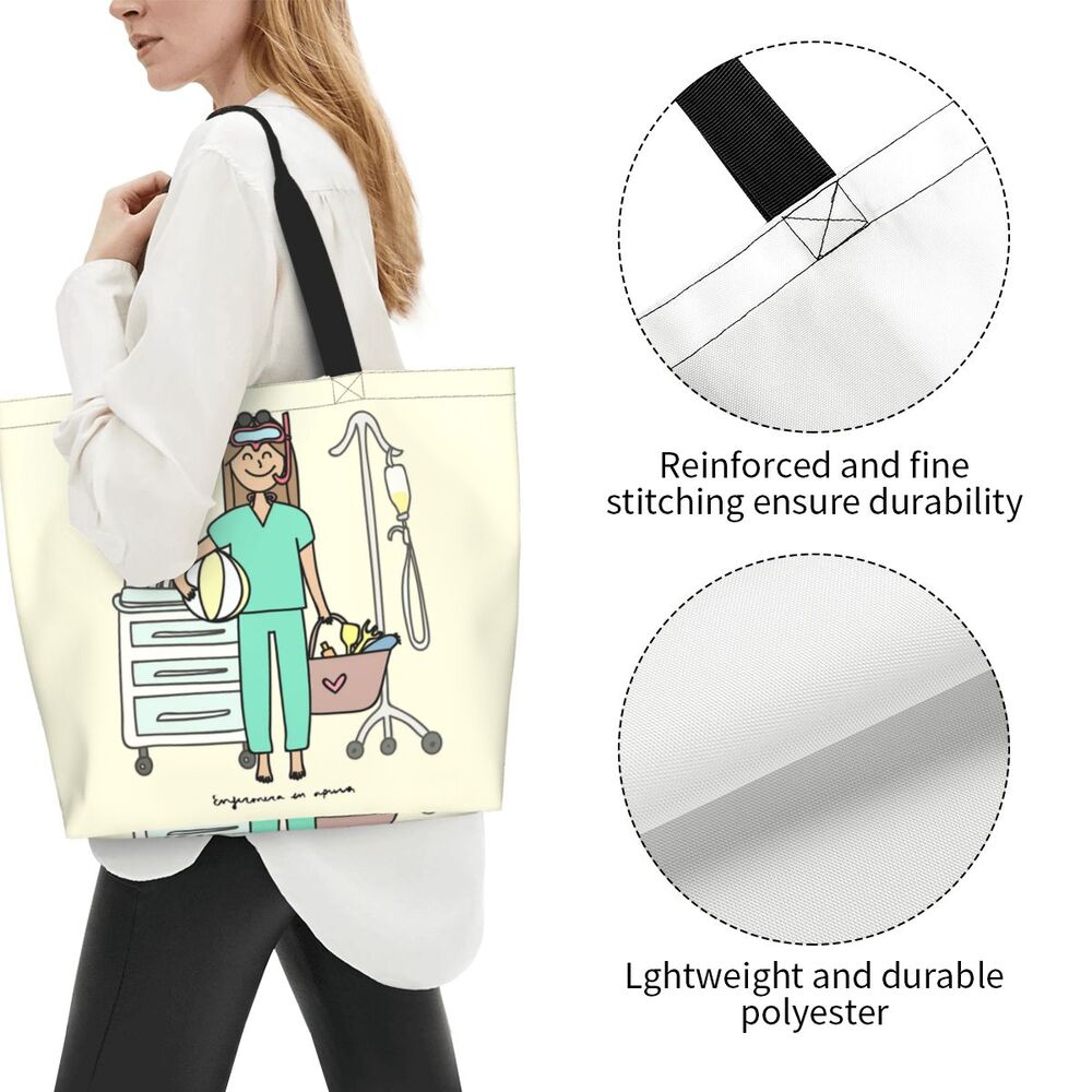 Custom Reusable Funny Nurse Shopping Bag Women Shoulder Canvas Tote Bag Portable Nursing Grocery Shopper Bags