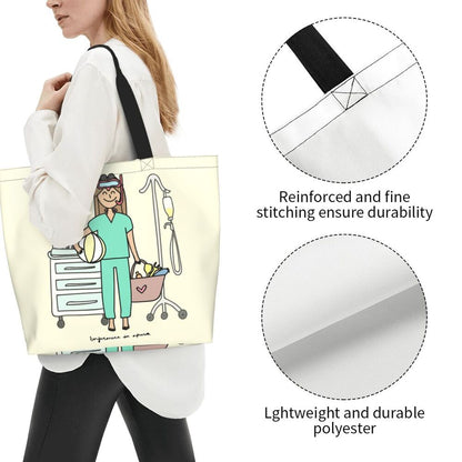 Custom Reusable Funny Nurse Shopping Bag Women Shoulder Canvas Tote Bag Portable Nursing Grocery Shopper Bags
