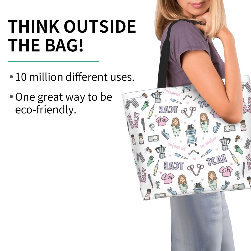 Cartoon Doctor Nurse Enfermera En Apuros Grocery Bags Large Capacity Aesthetic Merch For Woman Street Shoulder Bag