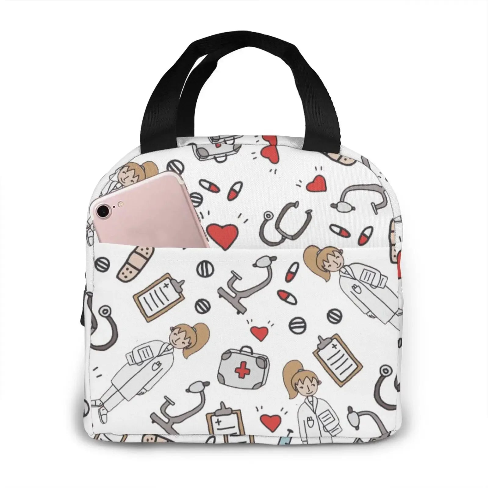 Portable Lunch Bag Cartoon Nurse Pattern Thermal Insulated Lunch Tote Cooler Handbag Bento Pouch Container School Food Bags 3