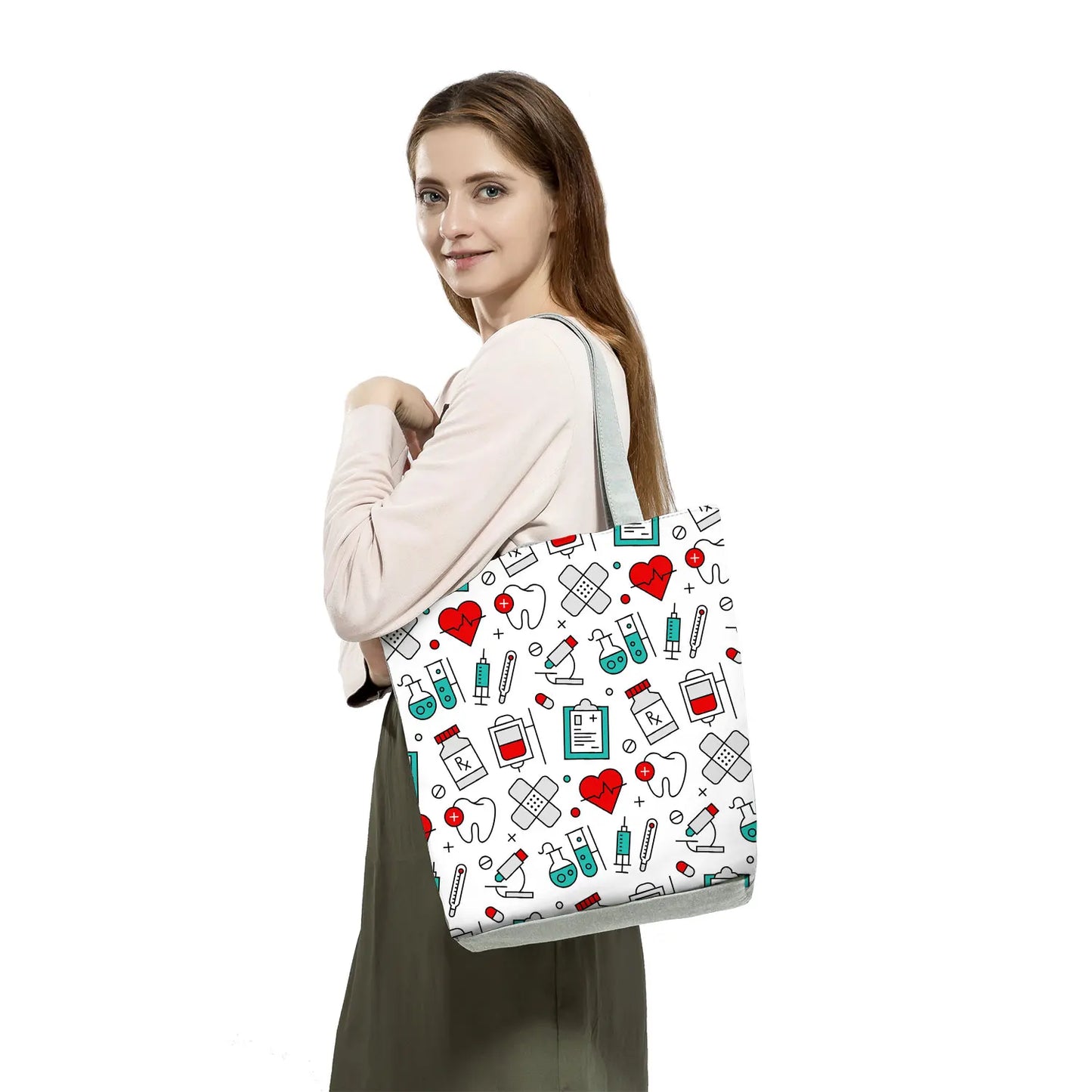 Fashion Tote Customized Cartoon Dentist Nurse Shoulder Bag Eco Reusable Shopping Bag Ladies Handbags for Women Casual Portable - Healthcare Vibes