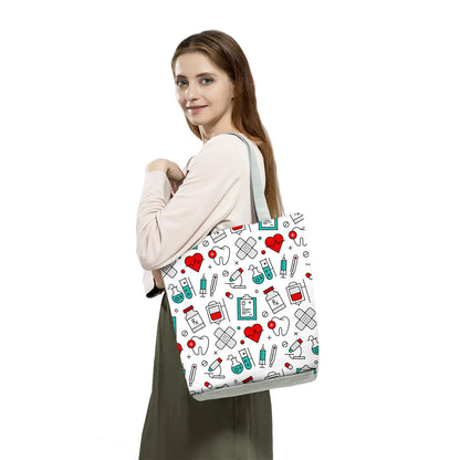 Fashion Tote Customized Cartoon Dentist Nurse Shoulder Bag Eco Reusable Shopping Bag Ladies Handbags for Women Casual Portable - Healthcare Vibes