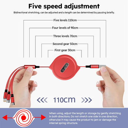 3 In 1 Retractable USB Cable Fast Charging Data Cord For Iphone Samsung Huawei Xiaomi Multi Port Multiple Charging Wire