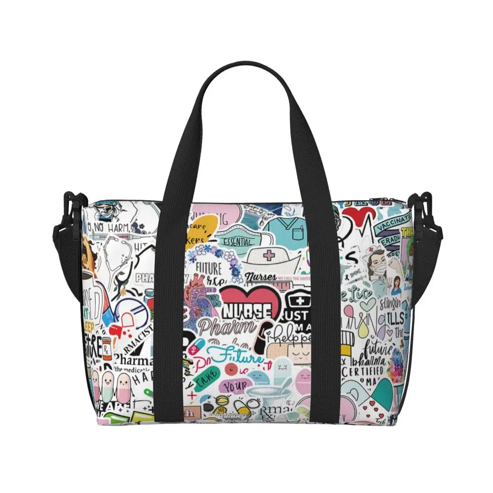 Custom Proud To Be A Nurse Grocery Shopping Tote Bag Women Big Capacity Health Care Nursing Gym Beach Travel Bags