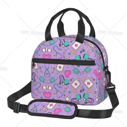 Funny Nurse Prints Insulated Lunch Bag for School Office Nursing Portable Thermal Cooler Lunch Box Women Men Large Capacity 1