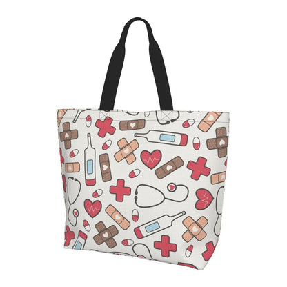 Custom Reusable Funny Nurse Shopping Bag Women Shoulder Canvas Tote Bag Portable Nursing Grocery Shopper Bags