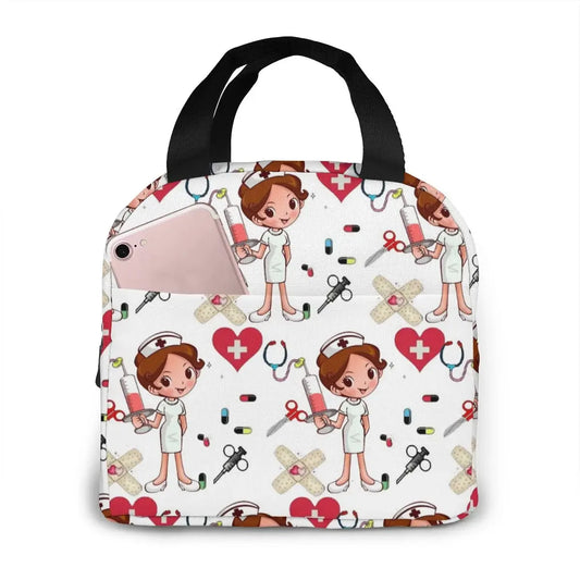 Portable Lunch Bag Cartoon Nurse Pattern Thermal Insulated Lunch Tote Cooler Handbag Bento Pouch Container School Food Bags 9