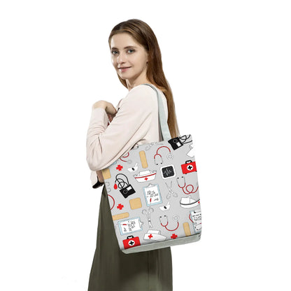 Fashion Tote Customized Cartoon Dentist Nurse Shoulder Bag Eco Reusable Shopping Bag Ladies Handbags for Women Casual Portable - Healthcare Vibes
