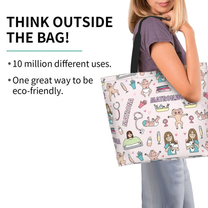 Custom Reusable Funny Nurse Shopping Bag Women Shoulder Canvas Tote Bag Portable Nursing Grocery Shopper Bags