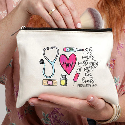 2024 White Minimalist Nurse Makeup Bag Medical Literature Storage Bag Trendy Versatile Travel Essential Wash Bag Birthday Gift