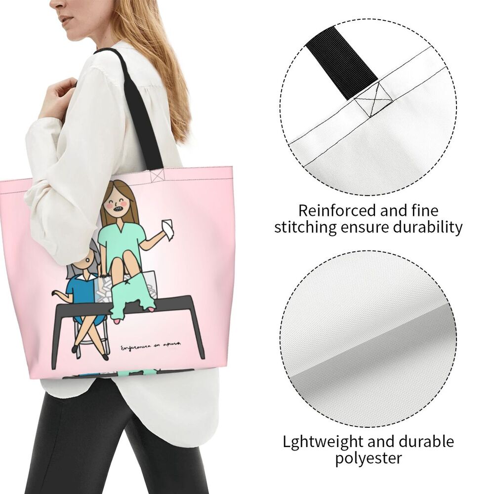 Custom Reusable Funny Nurse Shopping Bag Women Shoulder Canvas Tote Bag Portable Nursing Grocery Shopper Bags