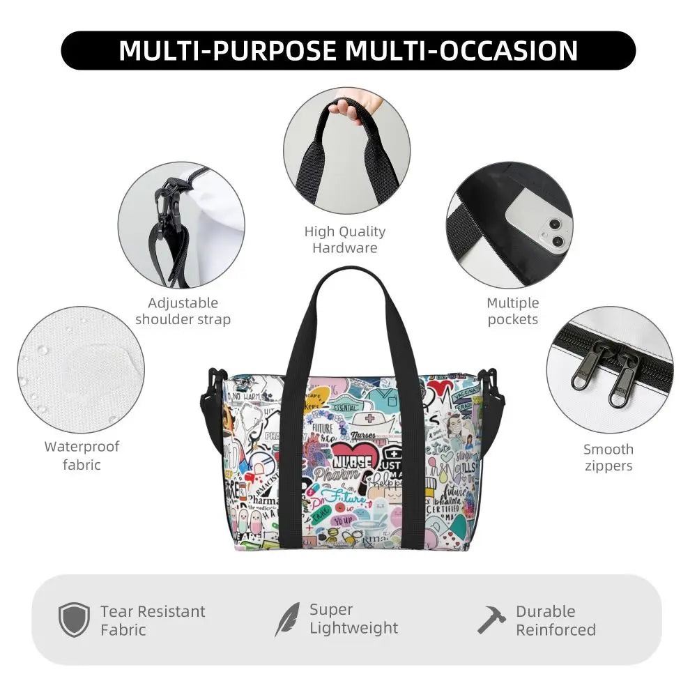 Custom Proud To Be A Nurse Grocery Shopping Tote Bag Women Big Capacity Health Care Nursing Gym Beach Travel Bags