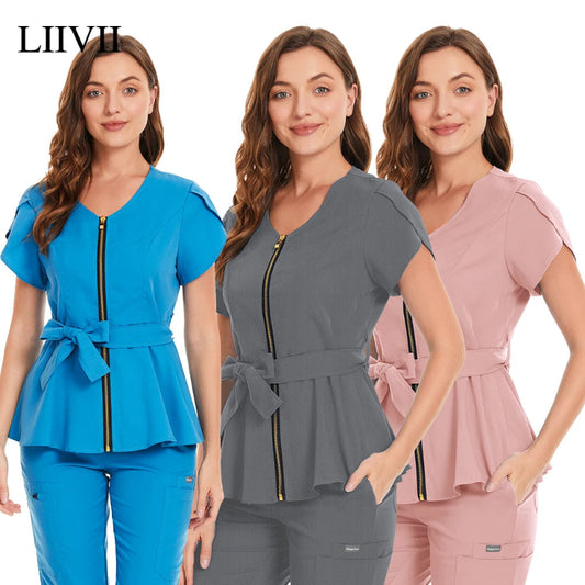 Short Sleeve Women's Scrub Tops for Work Medical Uniforms for Surgery - Healthcare Vibes