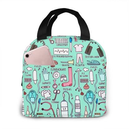 Portable Nurse Bag Insulated Lunch Bags Women Cute Nurse Print Food Case Tote Cooler Bento Bag for Kids Lunch Pouch - Healthcare Vibes