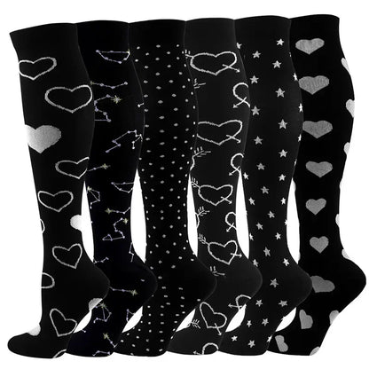 Unisex Compression Socks for Walking, Running, long shifts : 6 Pairs T-MIX006-154