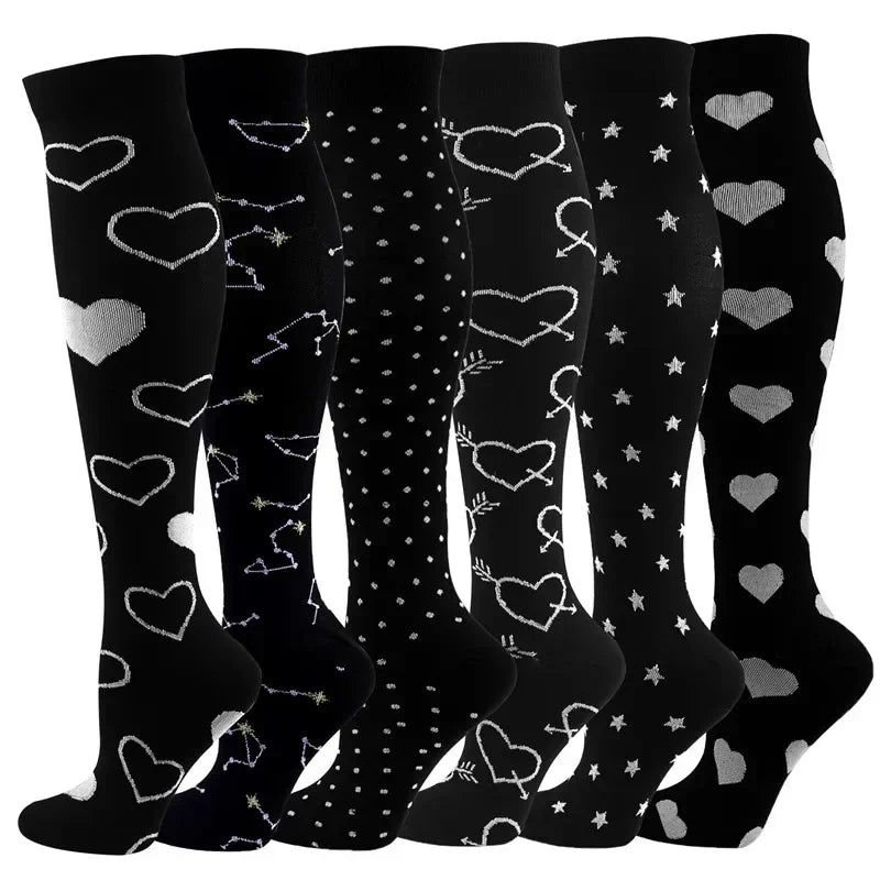 6 Pairs Compression Socks for Men & Women – Ideal for Running, Soccer, Leggings, and Nurses – Pressure Support