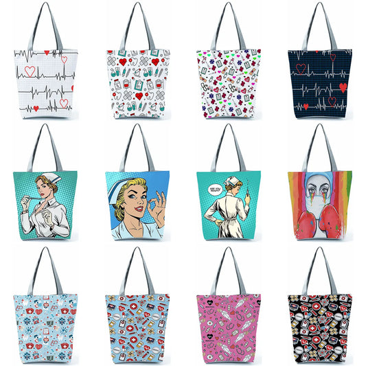 Fashion Tote Customized Cartoon Dentist Nurse Shoulder Bag Eco Reusable Shopping Bag Ladies Handbags for Women Casual Portable - Healthcare Vibes