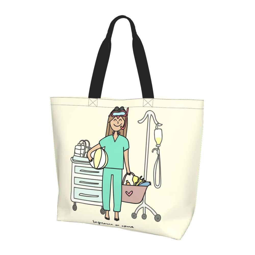 Custom Reusable Funny Nurse Shopping Bag Women Shoulder Canvas Tote Bag Portable Nursing Grocery Shopper Bags