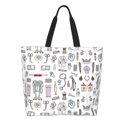 Custom Reusable Funny Nurse Shopping Bag Women Shoulder Canvas Tote Bag Portable Nursing Grocery Shopper Bags 15 50x40x15 cm