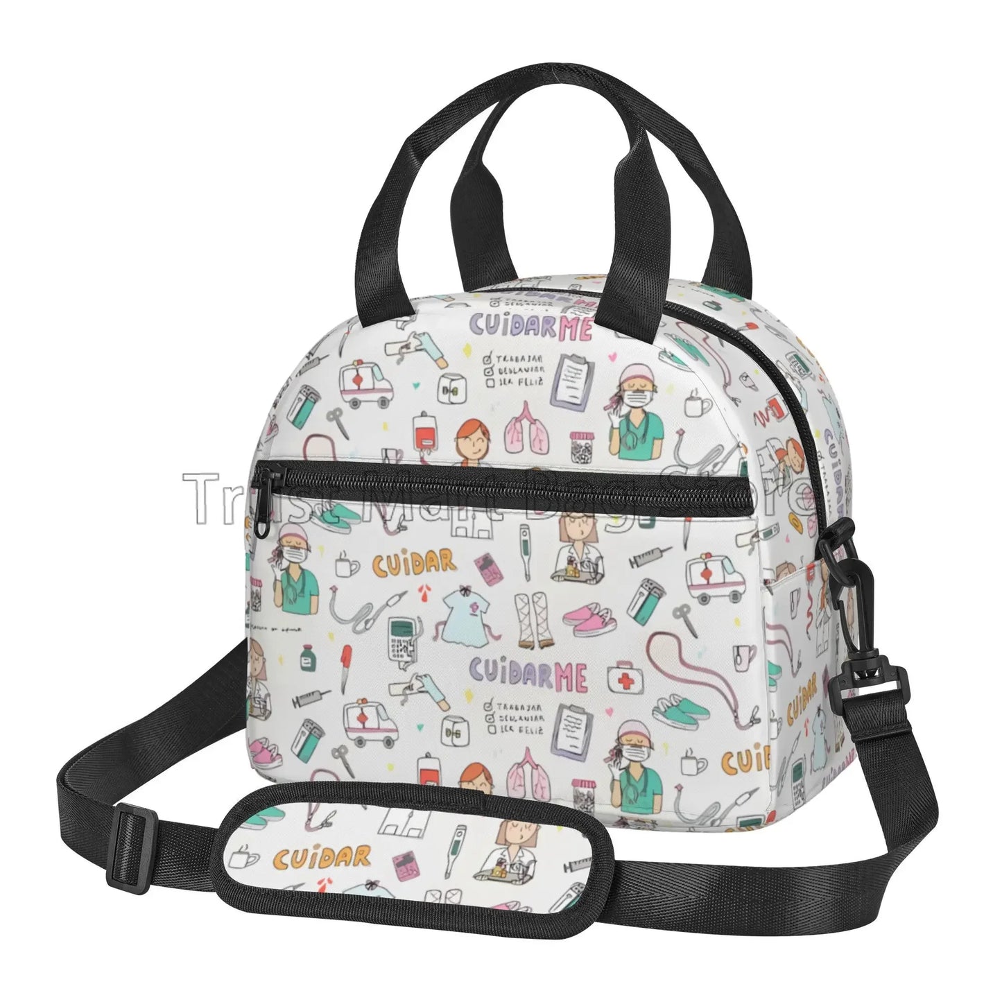 Doctors Nurse Insulated Lunch Bag Women Thermal Lunch Box Portable Tote Cooler Handbag Bento Pouch Container with Shoulder Strap 15