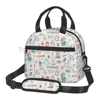 Doctors Nurse Insulated Lunch Bag Women Thermal Lunch Box Portable Tote Cooler Handbag Bento Pouch Container with Shoulder Strap 15