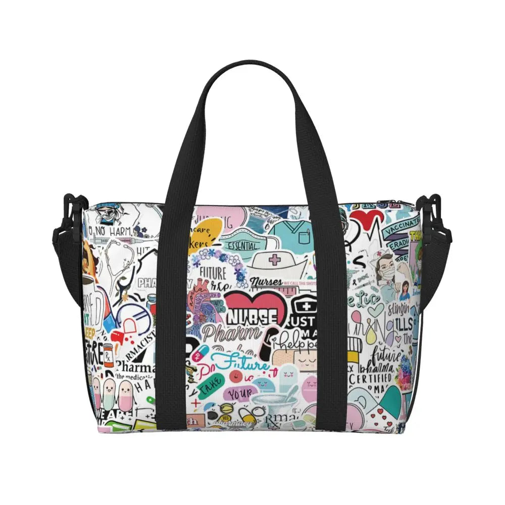 Custom Proud To Be A Nurse Grocery Shopping Tote Bag Women Big Capacity Health Care Nursing Gym Beach Travel Bags