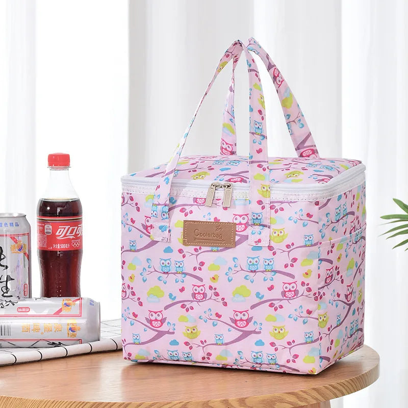 Portable Lunch Bag New Thermal Insulated Lunch Box Tote Cooler Functional Handbag Student Bento Pouch School Food Storage Bags owl