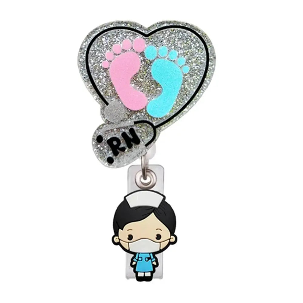 Badge Reel Lightweight Retractable Badge Clip Id Card Holder Compact Nurse Id Holder For Hospitals Doctors Exhibitions Love Foot