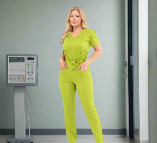 THEY ARE HERE!! Women's Short Sleeve Straight Pants Nursing and Doctor Scrub Jumpsuit with Bow Accent
