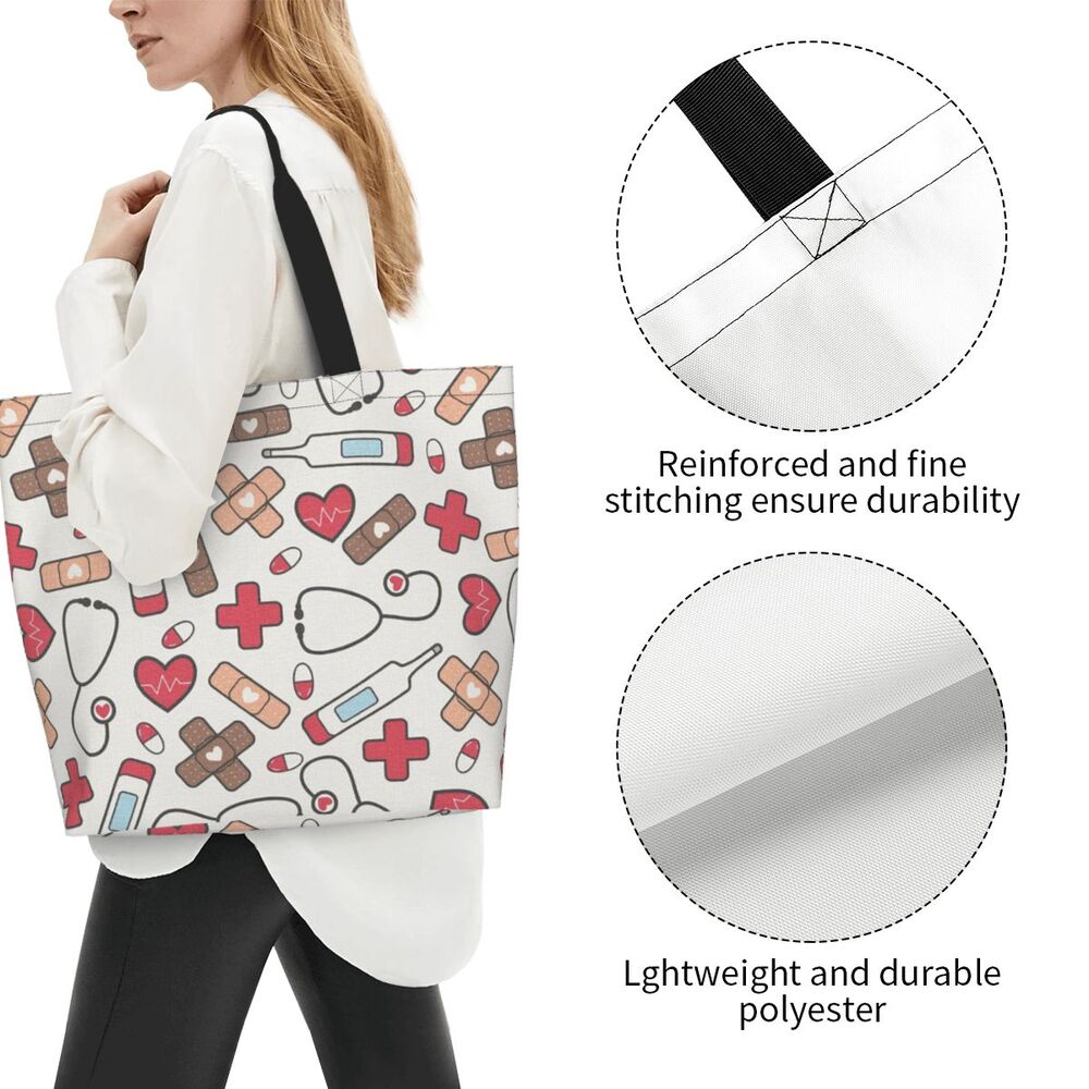 Custom Reusable Funny Nurse Shopping Bag Women Shoulder Canvas Tote Bag Portable Nursing Grocery Shopper Bags