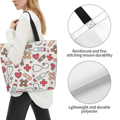 Custom Reusable Funny Nurse Shopping Bag Women Shoulder Canvas Tote Bag Portable Nursing Grocery Shopper Bags