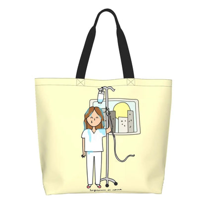 Custom Reusable Funny Nurse Shopping Bag Women Shoulder Canvas Tote Bag Portable Nursing Grocery Shopper Bags 9 50x40x15 cm