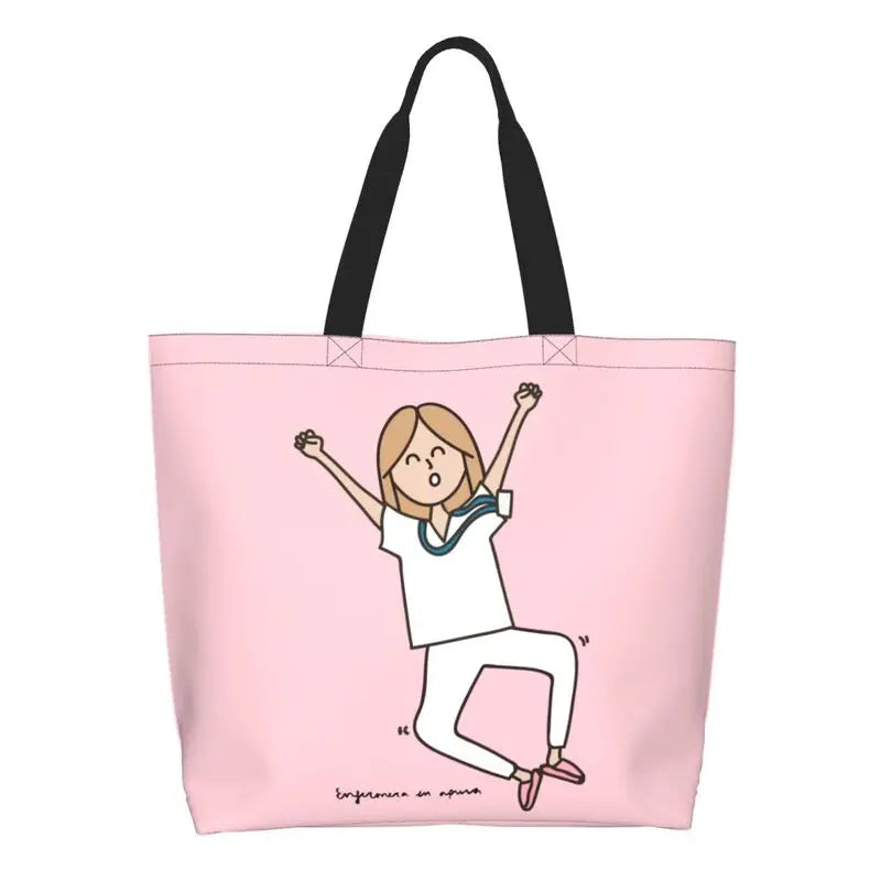 Cartoon Doctor Nurse Enfermera En Apuros Grocery Bags Large Capacity Aesthetic Merch For Woman Street Shoulder Bag 21 One Size