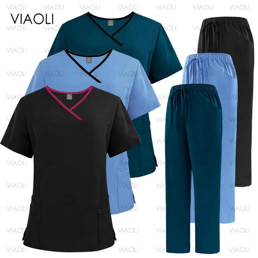 Surgical Uniforms Woman Nursing Sets Pocket Top Straight Pants Medical Nurse Uniform Scrubs Clinical Beauty Salon Hospital Suits - Healthcare Vibes