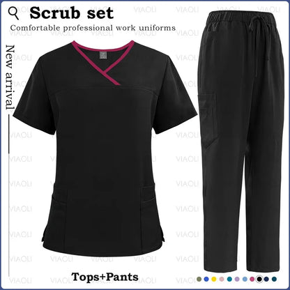 Surgical Uniforms Woman Nursing Sets Pocket Top Straight Pants Medical Nurse Uniform Scrubs Clinical Beauty Salon Hospital Suits - Healthcare Vibes
