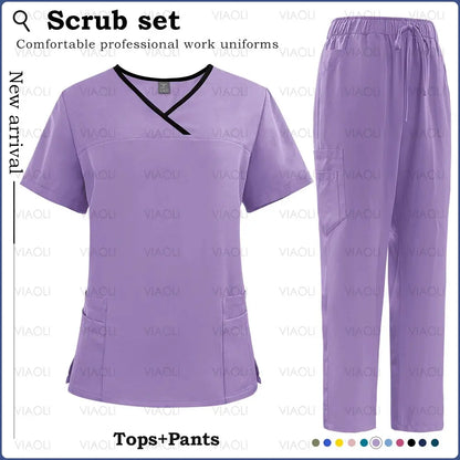 Surgical Uniforms Woman Nursing Sets Pocket Top Straight Pants Medical Nurse Uniform Scrubs Clinical Beauty Salon Hospital Suits - Healthcare Vibes